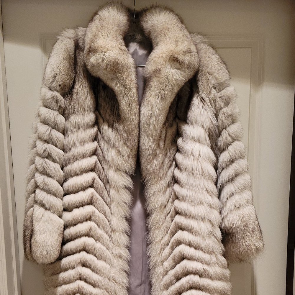 Full length silver fox fur coat